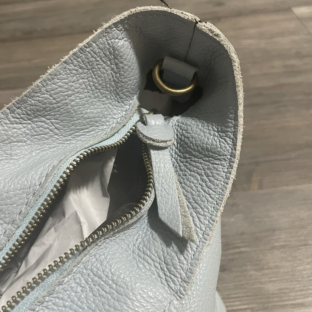 BORSE IN PELLE Large Soft Italian Sauvage Leather Tote Bag Studs Blue D-Rings - Picture 10 of 16
